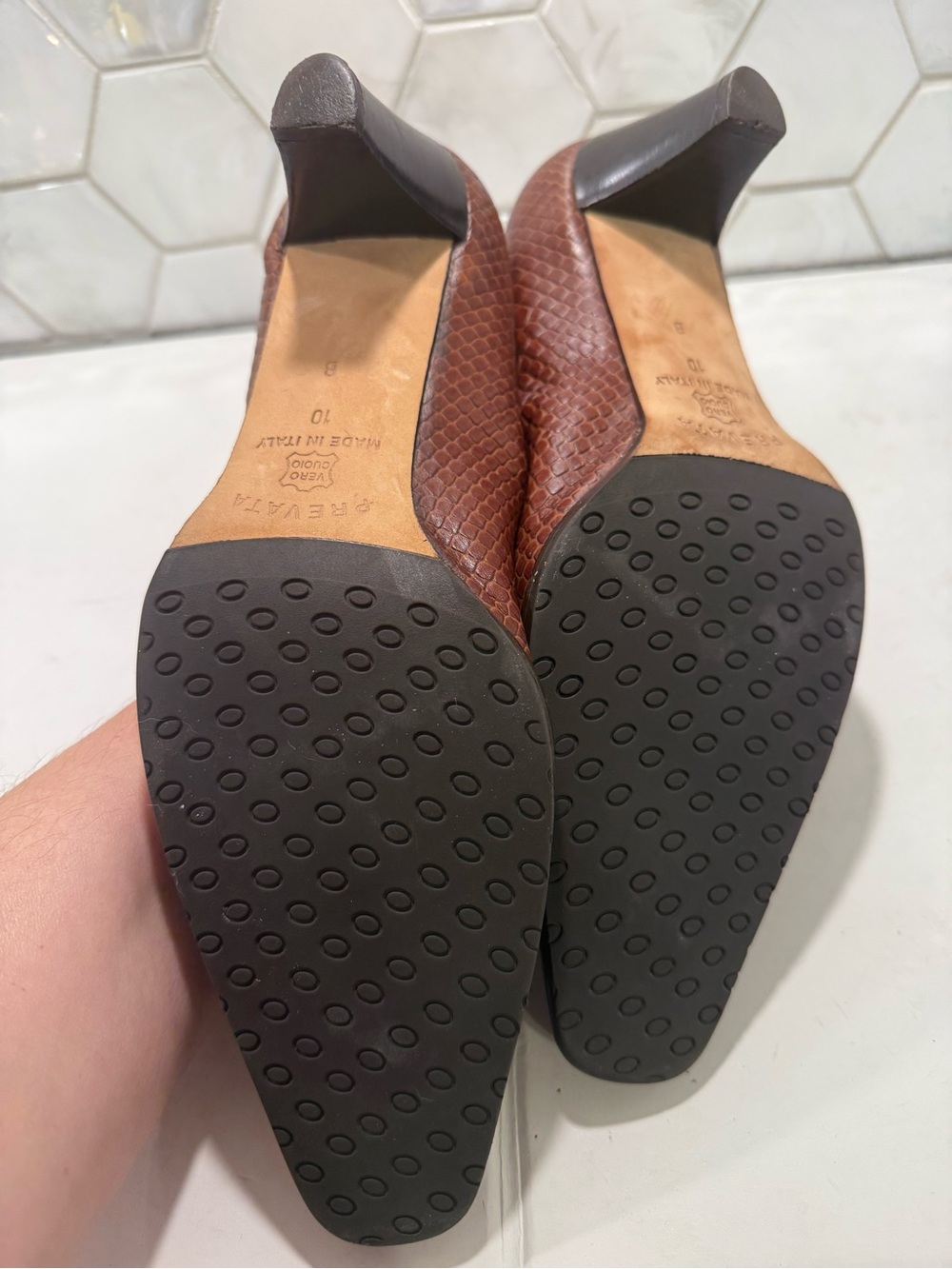 Prevata VTG Brown Leather Pumps Textured Animal Print Sz 10 Handcrafted In Italy - Picture 8 of 9